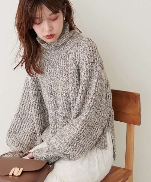 natural couture（ナチュラルクチュール）の「こなれカジュアルに仕上がる トリコロールヤーンショートニット（ニット/セーター・レディース・オレンジ/モカ/パープル/グリーン・FREE）」の5枚目の写真