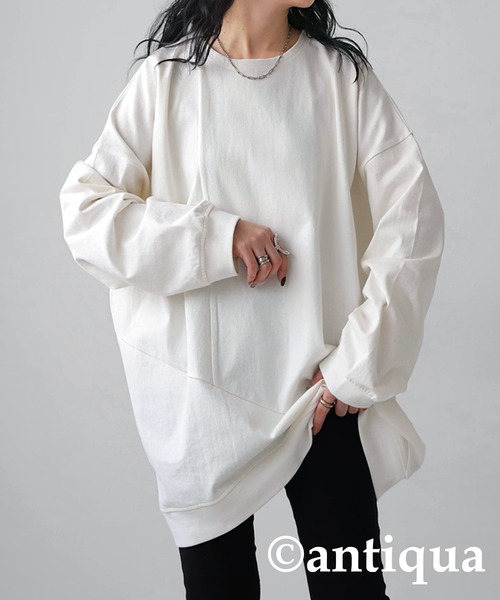 antiqua(アンティカ)の「切替バスク生地ロンT(Tシャツ/カットソー・レディース・ブラック/オフホワイト/グレー・FREE)」の4枚目の写真