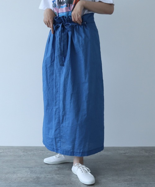 yuni（ユニ ）の「○インディゴ コットンリネン スカート（デニム