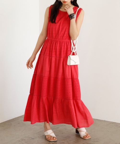 GeeRA(ジーラ)の「レース切替ティアードロングワンピ(ワンピース・レディース・ピンク/ネイビー・MEDIUM/LARGE)」の3枚目の写真
