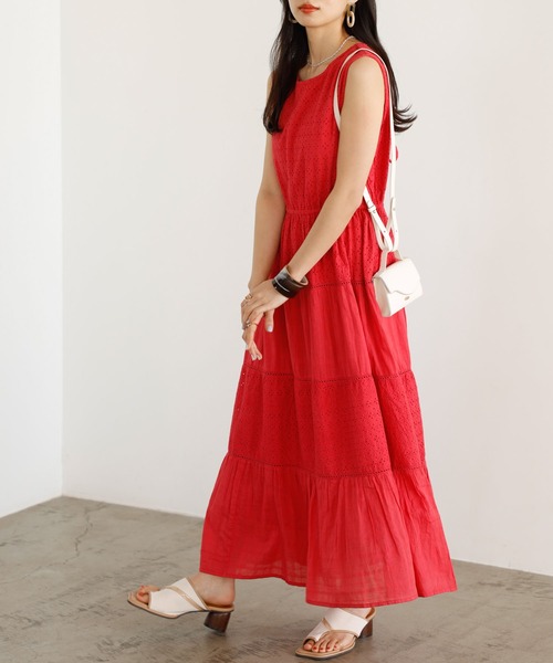 GeeRA(ジーラ)の「レース切替ティアードロングワンピ(ワンピース・レディース・ピンク/ネイビー・MEDIUM/LARGE)」の4枚目の写真