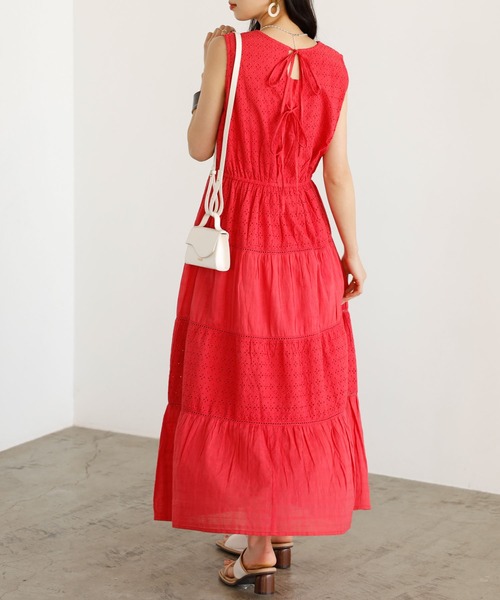 GeeRA(ジーラ)の「レース切替ティアードロングワンピ(ワンピース・レディース・ピンク/ネイビー・MEDIUM/LARGE)」の5枚目の写真