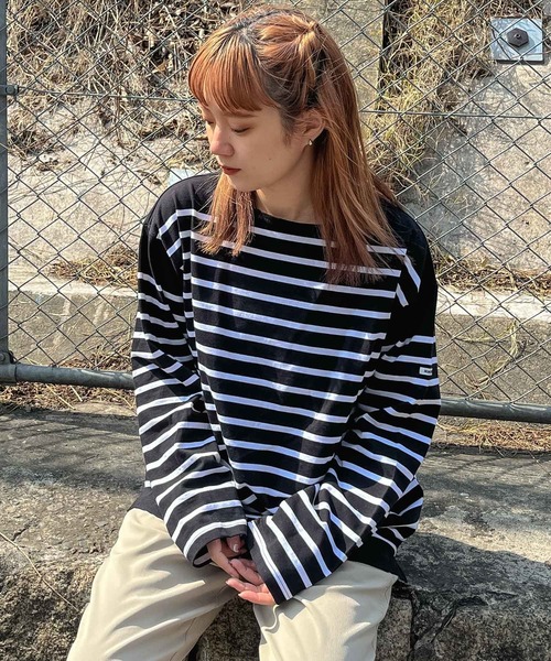 MONT KEMMEL（モンケメル）の「【 MONTKEMMEL / モンケメル 】ボーダーバスクシャツ BASQUE SHIRTS ロンTシャツ（Tシャツ/カットソー・レディース・ブラック/オレンジ/ブルー/ターコイズブルー/ホワイト/グリーン・36）」の2枚目の写真