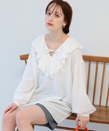 Ray BEAMS | Ray BEAMS / ラッフルカラー ロング ブラウス(シャツ/ブラウス)