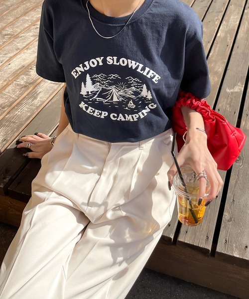 Chillfar(チルファー)の「ヴィンテージミックスTシャツ(Tシャツ/カットソー・レディース・オートミール/ホワイト×ピンク/アイボリー系3/クリーム/グレー系/アイボリー系4/ピンク/アイボリー系1/ホワイト×ブルー/ベージュ系/ホワイト×レッド/ホワイト×ブラック/杢グレー/アイボリー系2/ネイビー/アイボリー系/グレー系2/ネイビー系1/グレー系1/ネイビー系・FREE)」の18枚目の写真