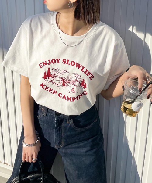 Chillfar(チルファー)の「ヴィンテージミックスTシャツ(Tシャツ/カットソー・レディース・オートミール/ホワイト×ピンク/アイボリー系3/クリーム/グレー系/アイボリー系4/ピンク/アイボリー系1/ホワイト×ブルー/ベージュ系/ホワイト×レッド/ホワイト×ブラック/杢グレー/アイボリー系2/ネイビー/アイボリー系/グレー系2/ネイビー系1/グレー系1/ネイビー系・FREE)」の21枚目の写真