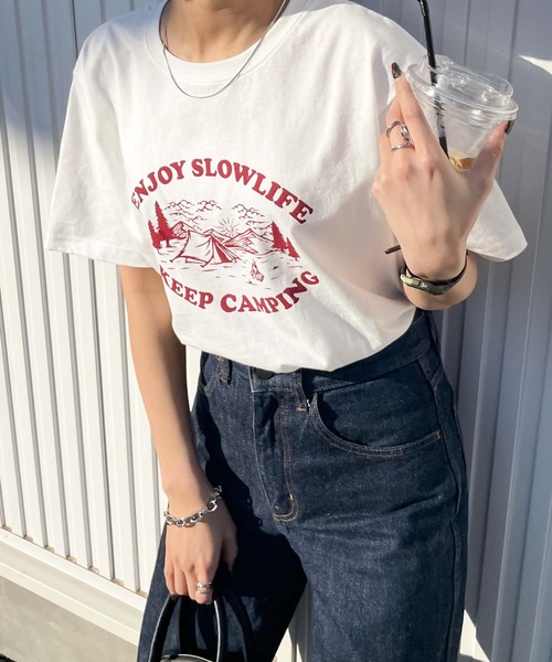 Chillfar(チルファー)の「ヴィンテージミックスTシャツ(Tシャツ/カットソー・レディース・オートミール/ホワイト×ピンク/アイボリー系3/クリーム/グレー系/アイボリー系4/ピンク/アイボリー系1/ホワイト×ブルー/ベージュ系/ホワイト×レッド/ホワイト×ブラック/杢グレー/アイボリー系2/ネイビー/アイボリー系/グレー系2/ネイビー系1/グレー系1/ネイビー系・FREE)」の22枚目の写真