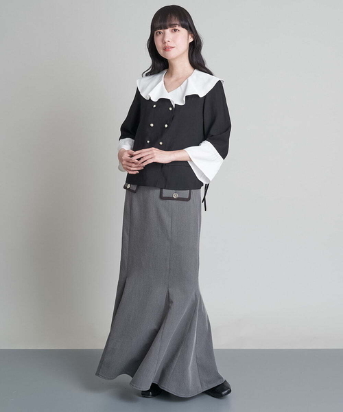 A de a.v.v（アードアー・ヴェ・ヴェ）の「配色フリルカラーダブル釦ブラウス（シャツ/ブラウス・レディース・ベージュ/ブラック・36/38）」の5枚目の写真