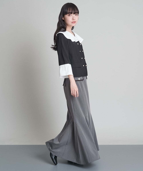 A de a.v.v（アードアー・ヴェ・ヴェ）の「配色フリルカラーダブル釦ブラウス（シャツ/ブラウス・レディース・ベージュ/ブラック・36/38）」の6枚目の写真