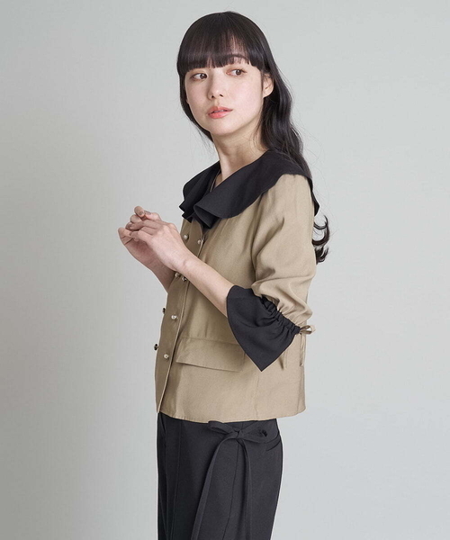 A de a.v.v（アードアー・ヴェ・ヴェ）の「配色フリルカラーダブル釦ブラウス（シャツ/ブラウス・レディース・ベージュ/ブラック・36/38）」の11枚目の写真