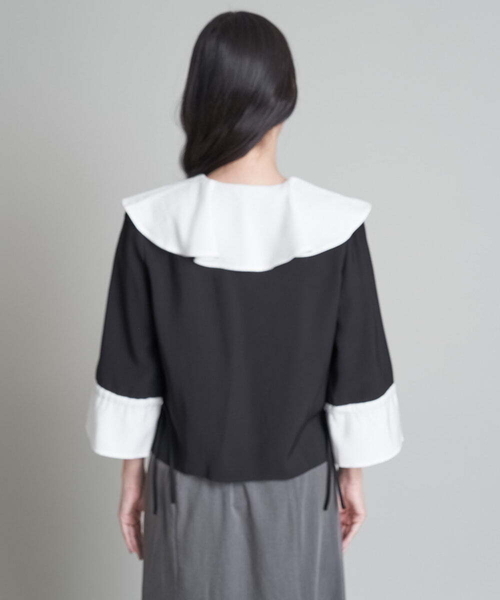 A de a.v.v（アードアー・ヴェ・ヴェ）の「配色フリルカラーダブル釦ブラウス（シャツ/ブラウス・レディース・ベージュ/ブラック・36/38）」の14枚目の写真