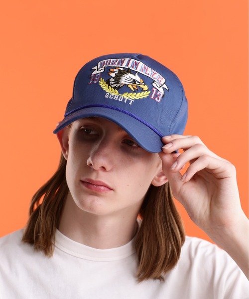 schott（ショット）の「【WEB LIMITED】Schott/ショット/TC TWILL CAP BORN IN N.Y.C./TCツイルキャップ "ボーンインニューヨーク"（キャップ・メンズ・ブルー/チャコールグレー/ブラック・F）」の1枚目の写真