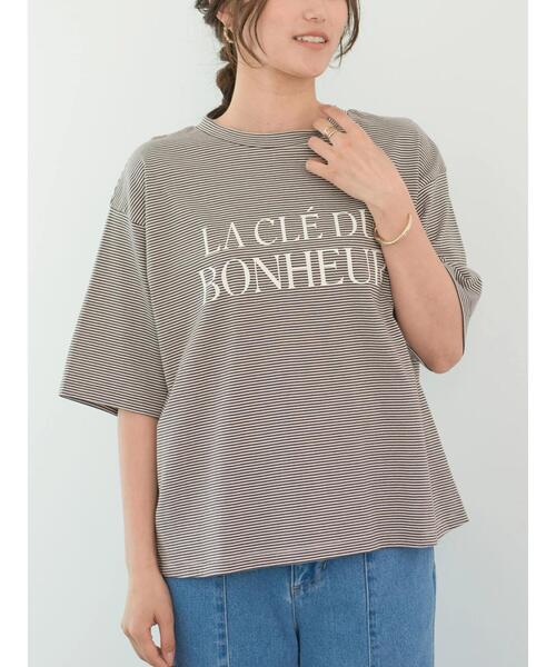 Green Parks(グリーンパークス)の「半袖ボーダーロゴTEE(Tシャツ/カットソー・レディース・ライトグリーン/ブラウン/ブラック・FREE)」の4枚目の写真