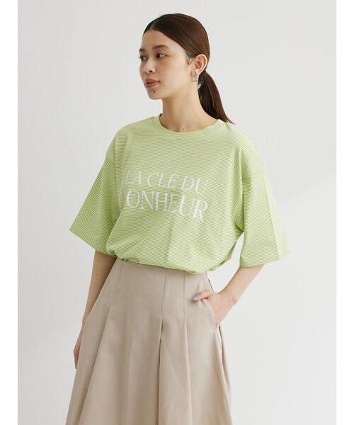 Green Parks(グリーンパークス)の「半袖ボーダーロゴTEE(Tシャツ/カットソー・レディース・ライトグリーン/ブラウン/ブラック・FREE)」の5枚目の写真