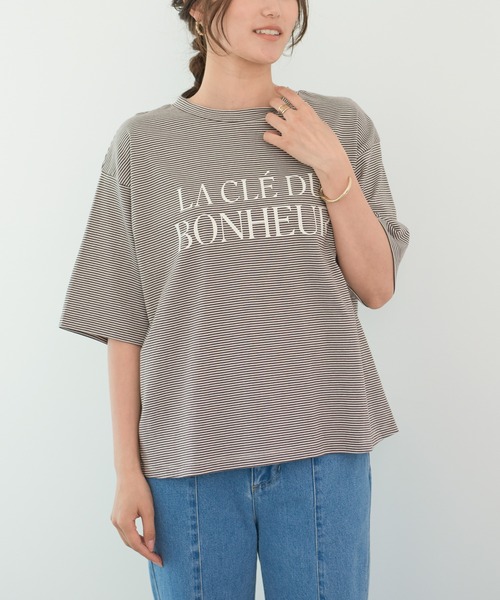 Green Parks(グリーンパークス)の「半袖ボーダーロゴTEE(Tシャツ/カットソー・レディース・ライトグリーン/ブラウン/ブラック・FREE)」の2枚目の写真