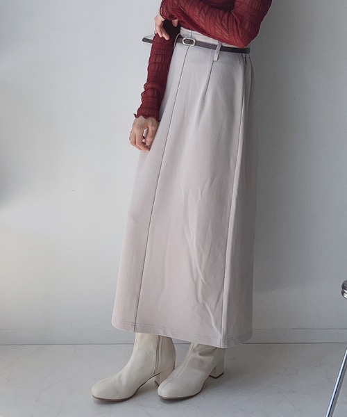 AS KNOW AS plus（アズノゥアズプラス）の「○リバーシブルベルト付きリップルナロースカート（スカート・レディース・ブラック/グレイッシュベージュ/グリーン/アイボリー/ベージュ系/ボルドー/モカ・FREE）」の6枚目の写真