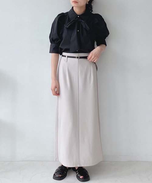 AS KNOW AS plus（アズノゥアズプラス）の「○リバーシブルベルト付きリップルナロースカート（スカート・レディース・ブラック/グレイッシュベージュ/グリーン/アイボリー/ベージュ系/ボルドー/モカ・FREE）」の15枚目の写真