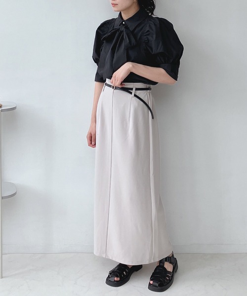 AS KNOW AS plus（アズノゥアズプラス）の「○リバーシブルベルト付きリップルナロースカート（スカート・レディース・ブラック/グレイッシュベージュ/グリーン/アイボリー/ベージュ系/ボルドー/モカ・FREE）」の8枚目の写真