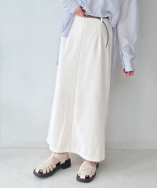 AS KNOW AS plus（アズノゥアズプラス）の「○リバーシブルベルト付きリップルナロースカート（スカート・レディース・ブラック/グレイッシュベージュ/グリーン/アイボリー/ベージュ系/ボルドー/モカ・FREE）」の9枚目の写真