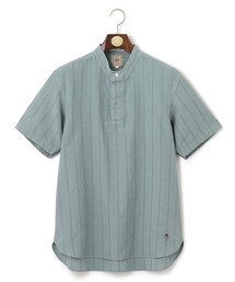 【HYBRID LINEN】ドビーストライプ バンドカラーラガーシャツ