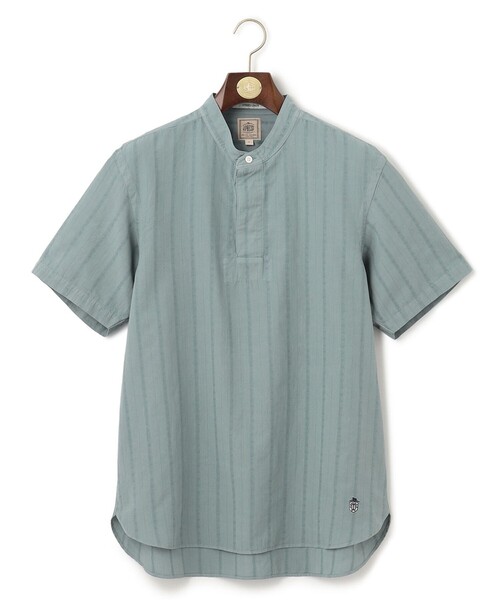 J.PRESS(ジェイプレス)の「【HYBRID LINEN】ドビーストライプ バンドカラーラガーシャツ(シャツ/ブラウス・メンズ・ベージュ系/ネイビー系/スモーキーグリーン系・LARGE/X-LARGE/MEDIUM)」の2枚目の写真