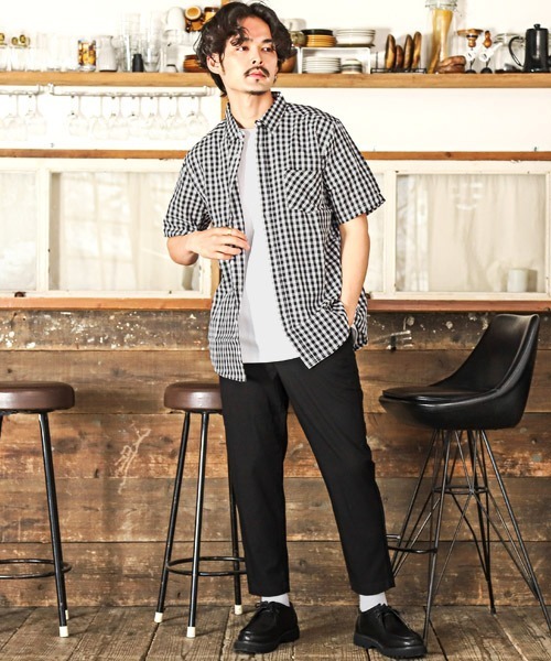 LUXSTYLE（ラグスタイル）の「先染めチェック柄半袖シャツ（シャツ/ブラウス・メンズ・ブラック系その他2/ブラック系その他/グリーン系その他・XL/M/L）」の16枚目の写真