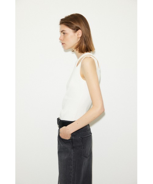 THROW by SLY(スローバイスライ)の「THROW OPEN ARM RIB TOPS オープン アーム リブ トップス カッティング カットトップス 肌見せ アシンメトリー(Tシャツ/カットソー・レディース・ライトイエロー/ホワイト/ブラック・FREE)」の12枚目の写真