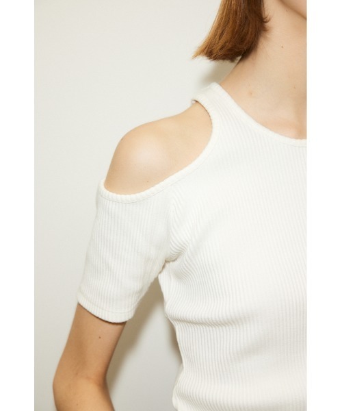 THROW by SLY(スローバイスライ)の「THROW OPEN ARM RIB TOPS オープン アーム リブ トップス カッティング カットトップス 肌見せ アシンメトリー(Tシャツ/カットソー・レディース・ライトイエロー/ホワイト/ブラック・FREE)」の4枚目の写真