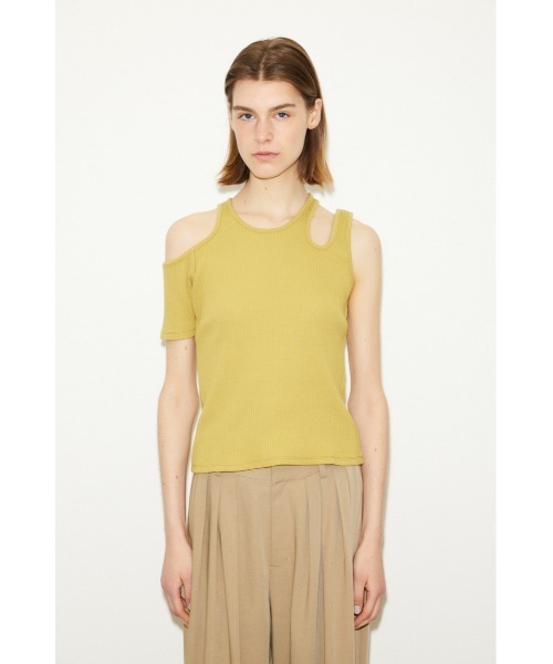 THROW by SLY(スローバイスライ)の「THROW OPEN ARM RIB TOPS オープン アーム リブ トップス カッティング カットトップス 肌見せ アシンメトリー(Tシャツ/カットソー・レディース・ライトイエロー/ホワイト/ブラック・FREE)」の7枚目の写真