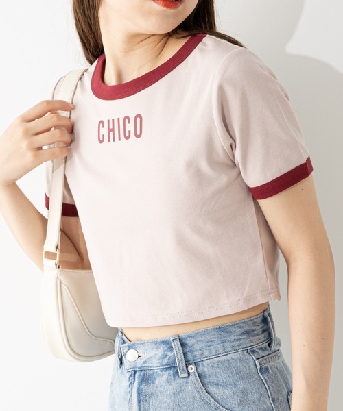 Chico（チコ）の「リンガー配色ロゴプリントT（Tシャツ/カットソー・レディース・ブルー/ブラック/ホワイト/ピンク・FREE）」の4枚目の写真