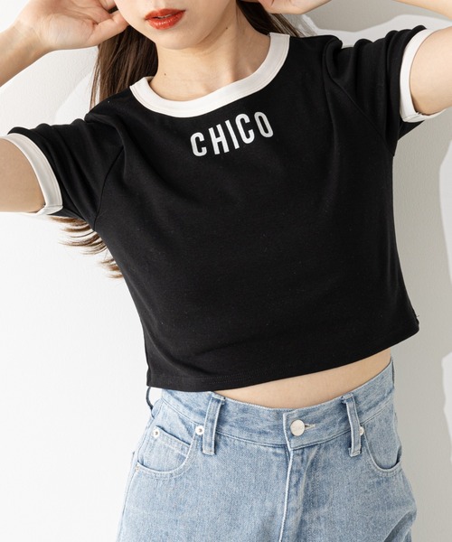 Chico（チコ）の「リンガー配色ロゴプリントT（Tシャツ/カットソー・レディース・ブルー/ブラック/ホワイト/ピンク・FREE）」の3枚目の写真