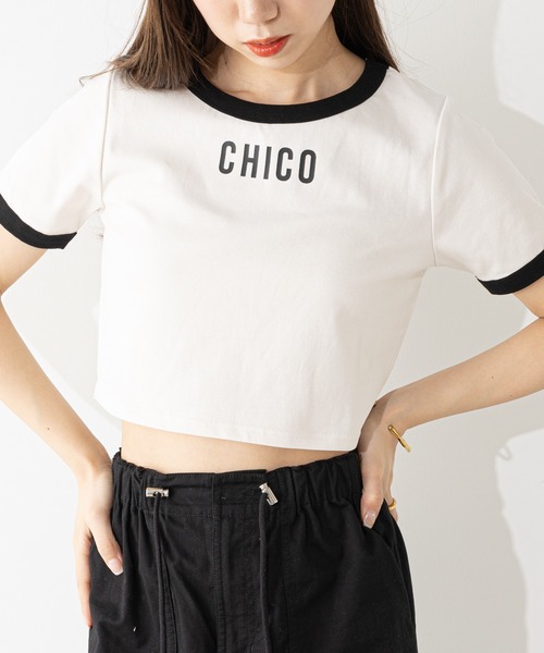 Chico(チコ)の「リンガー配色ロゴプリントT(Tシャツ/カットソー・レディース・ブルー/ブラック/ホワイト/ピンク・FREE)」の10枚目の写真