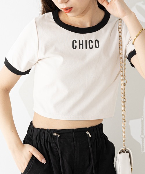 Chico(チコ)の「リンガー配色ロゴプリントT(Tシャツ/カットソー・レディース・ブルー/ブラック/ホワイト/ピンク・FREE)」の12枚目の写真