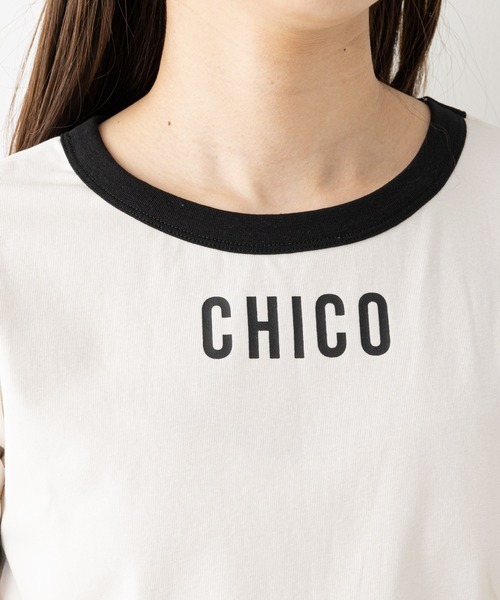 Chico(チコ)の「リンガー配色ロゴプリントT(Tシャツ/カットソー・レディース・ブルー/ブラック/ホワイト/ピンク・FREE)」の6枚目の写真