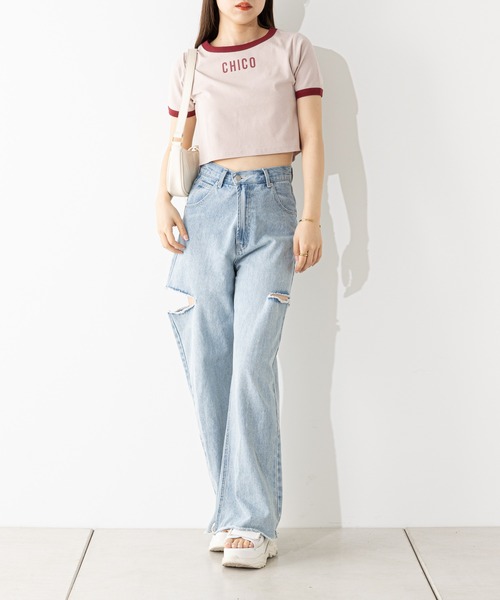 セール】リンガー配色ロゴプリントT（Tシャツ/カットソー