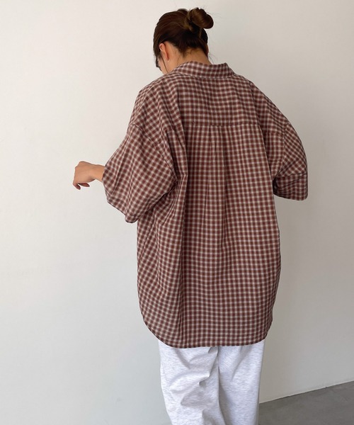 CANAL JEAN（キャナルジーン）の「choice_cnl　チェック半袖シャツ（シャツ/ブラウス・レディース・ブルー/ベージュ・ONE SIZE）」の6枚目の写真