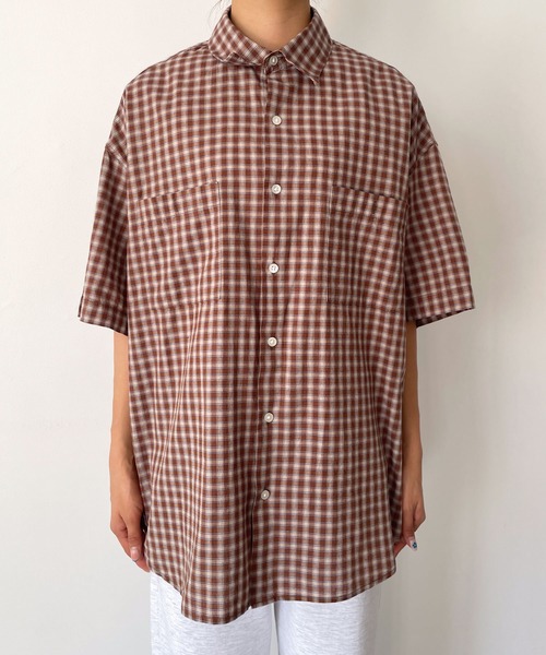 CANAL JEAN（キャナルジーン）の「choice_cnl　チェック半袖シャツ（シャツ/ブラウス・レディース・ブルー/ベージュ・ONE SIZE）」の18枚目の写真