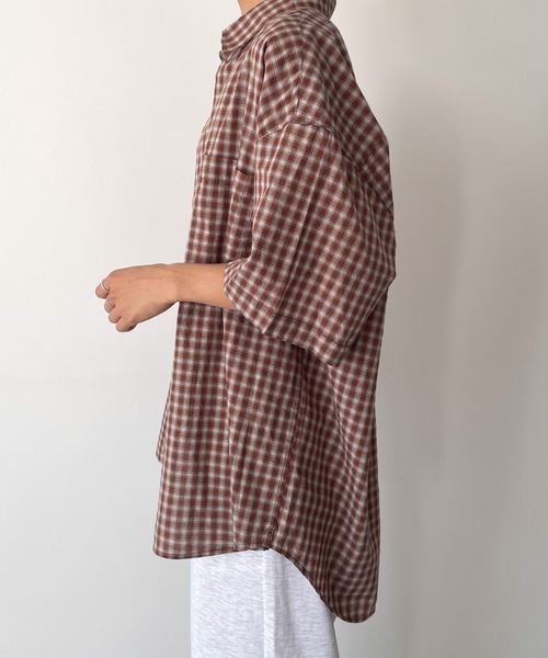 CANAL JEAN（キャナルジーン）の「choice_cnl　チェック半袖シャツ（シャツ/ブラウス・レディース・ブルー/ベージュ・ONE SIZE）」の17枚目の写真