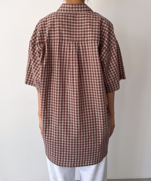 CANAL JEAN（キャナルジーン）の「choice_cnl　チェック半袖シャツ（シャツ/ブラウス・レディース・ブルー/ベージュ・ONE SIZE）」の7枚目の写真