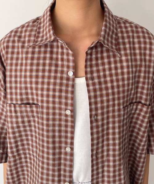 CANAL JEAN（キャナルジーン）の「choice_cnl　チェック半袖シャツ（シャツ/ブラウス・レディース・ブルー/ベージュ・ONE SIZE）」の9枚目の写真