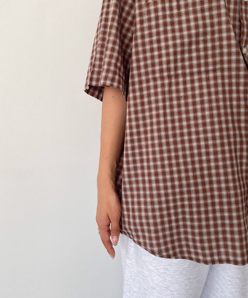 CANAL JEAN（キャナルジーン）の「choice_cnl　チェック半袖シャツ（シャツ/ブラウス・レディース・ブルー/ベージュ・ONE SIZE）」の11枚目の写真