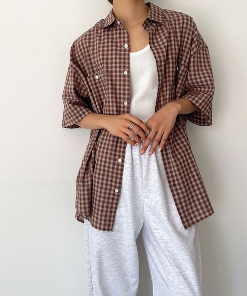 CANAL JEAN（キャナルジーン）の「choice_cnl　チェック半袖シャツ（シャツ/ブラウス・レディース・ブルー/ベージュ・ONE SIZE）」の20枚目の写真