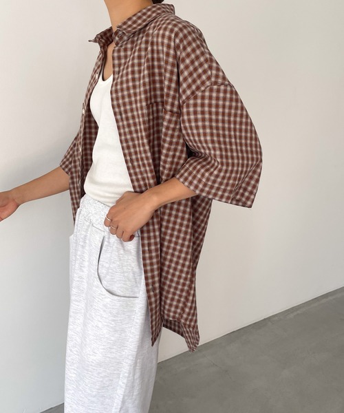 CANAL JEAN（キャナルジーン）の「choice_cnl　チェック半袖シャツ（シャツ/ブラウス・レディース・ブルー/ベージュ・ONE SIZE）」の21枚目の写真