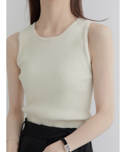 新品未使用 23区【洗える】ニットリブ タンクトップ アイボリー系 38号