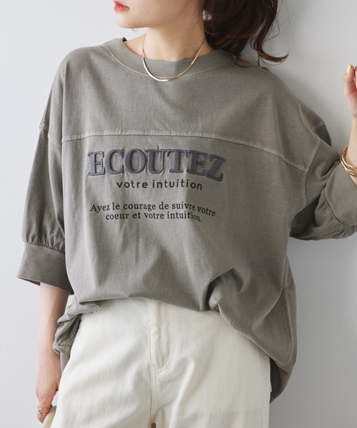 PUAL CE CIN（ピュアルセシン）の「【WEB限定】シリコン刺繍Tシャツ（Tシャツ/カットソー・レディース・イエロー/オレンジ/チャコール/ベージュ・FREE）」の3枚目の写真