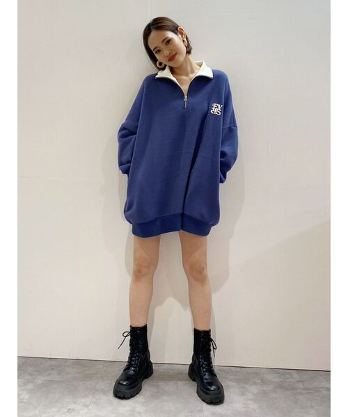 EVRIS(エヴリス)の「【WEB限定】裏起毛バイカラーハーフジップミニワンピース(スウェット・レディース・ブラック/グレー/ネイビー・FREE)」の20枚目の写真