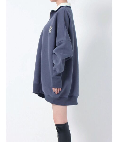 EVRIS(エヴリス)の「【WEB限定】裏起毛バイカラーハーフジップミニワンピース(スウェット・レディース・ブラック/グレー/ネイビー・FREE)」の7枚目の写真