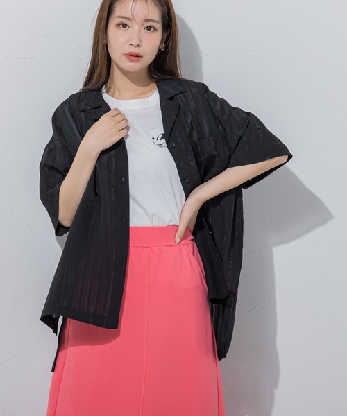 VICKY(ビッキー)の「【夏らしい爽やかなストライプ柄】オープンカラーブラウス《手洗い可能》(シャツ/ブラウス・レディース・イエロー/ホワイト/ブラック/ブルー・M)」の1枚目の写真