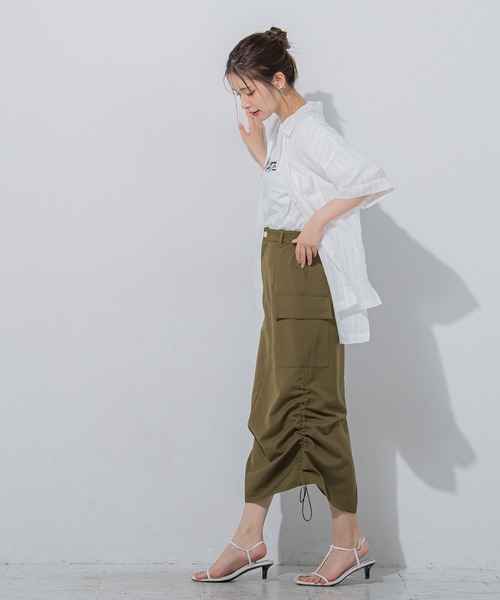 VICKY(ビッキー)の「【夏らしい爽やかなストライプ柄】オープンカラーブラウス《手洗い可能》(シャツ/ブラウス・レディース・イエロー/ホワイト/ブラック/ブルー・M)」の9枚目の写真