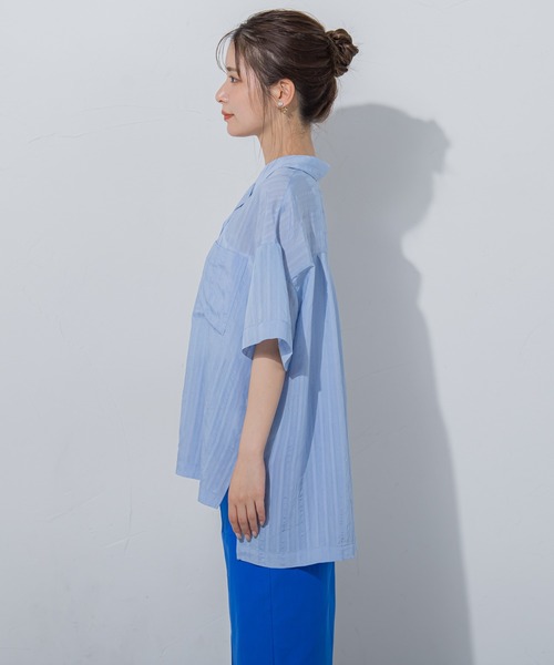 VICKY(ビッキー)の「【夏らしい爽やかなストライプ柄】オープンカラーブラウス《手洗い可能》(シャツ/ブラウス・レディース・イエロー/ホワイト/ブラック/ブルー・M)」の17枚目の写真